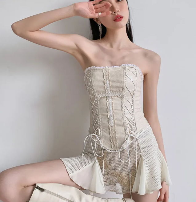 Cross Lace Leather Corset Top - Fitted Lace-Up Design