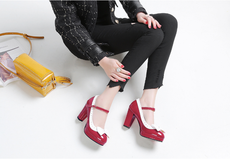 Lolita Butterfly Shoes - Low-Cut PU With Chunky Heel