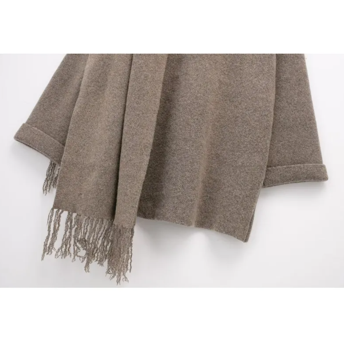Hooded Cape Coat with Scarf - Cozy Knit Layering Piece