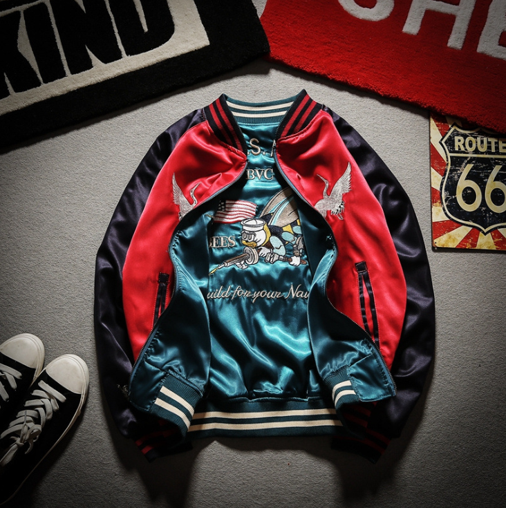 Bee Embroidered Reversible Baseball Jacket (Harajuku Style)