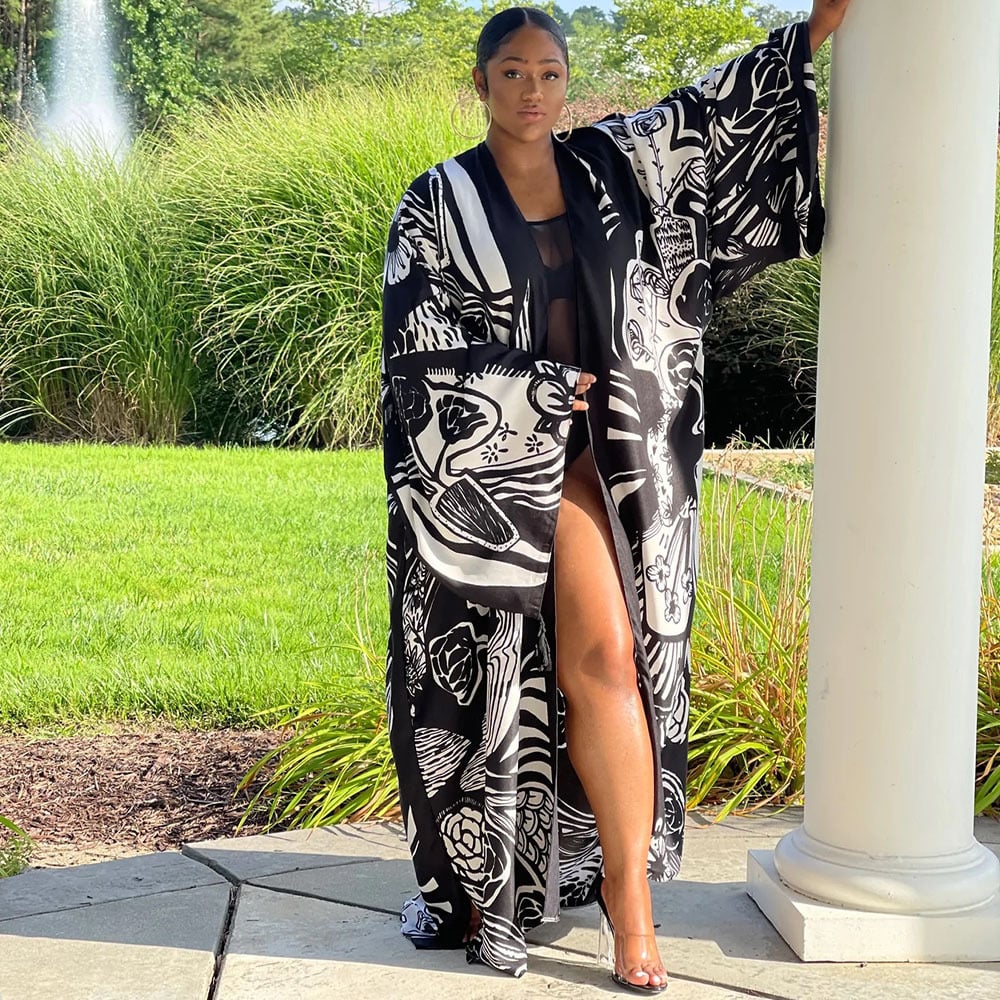 Women's Plus Size Kimono Cardigan - Soft Loose Windbreaker