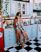 Floral Kimono Beach Cover-Up - Lightweight Rayon Crane Print