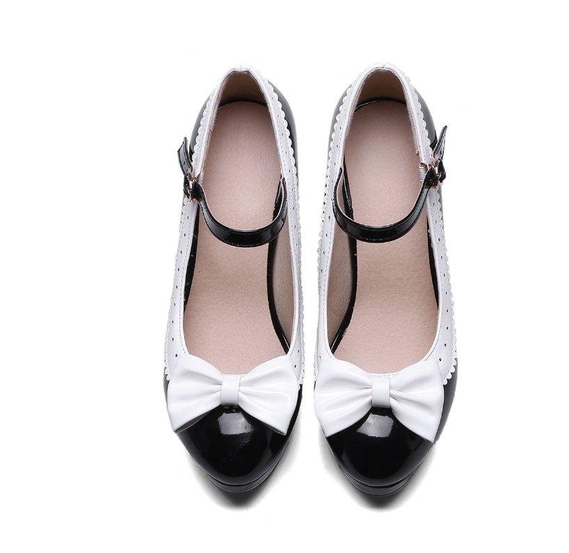 Lolita Butterfly Shoes - Low-Cut PU With Chunky Heel