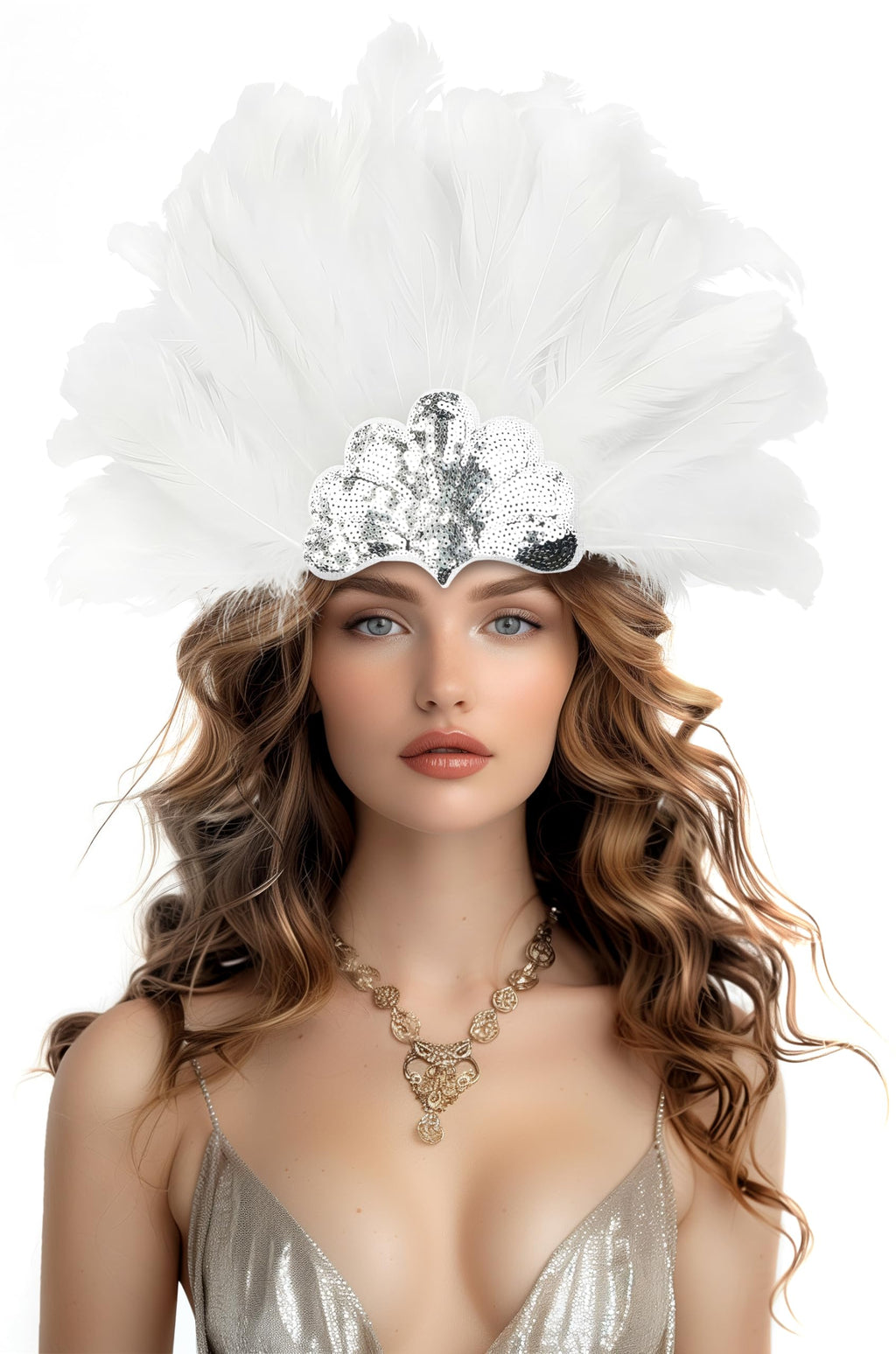 Feather Sequin Carnival Headpiece - Handmade Showgirl Headwear