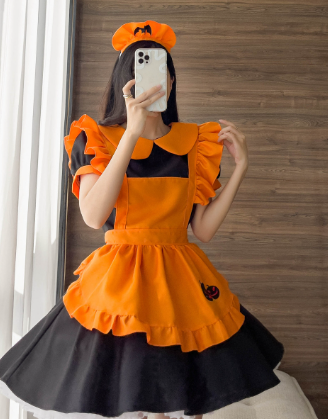 Embroidered Maid Costume Outfit - Polyester Halloween Dress