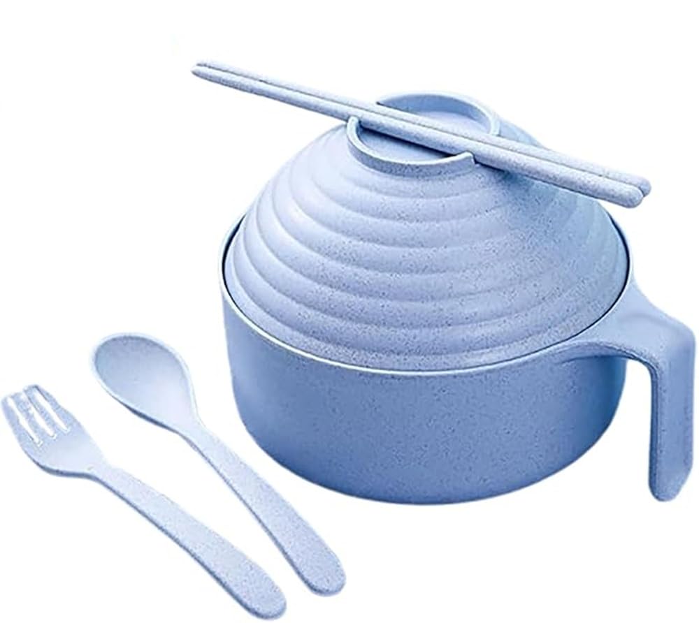 6-Piece Microwave Ramen Bowl Set - Noodle Cooker with Lid and Handle for Home, Office or - front view