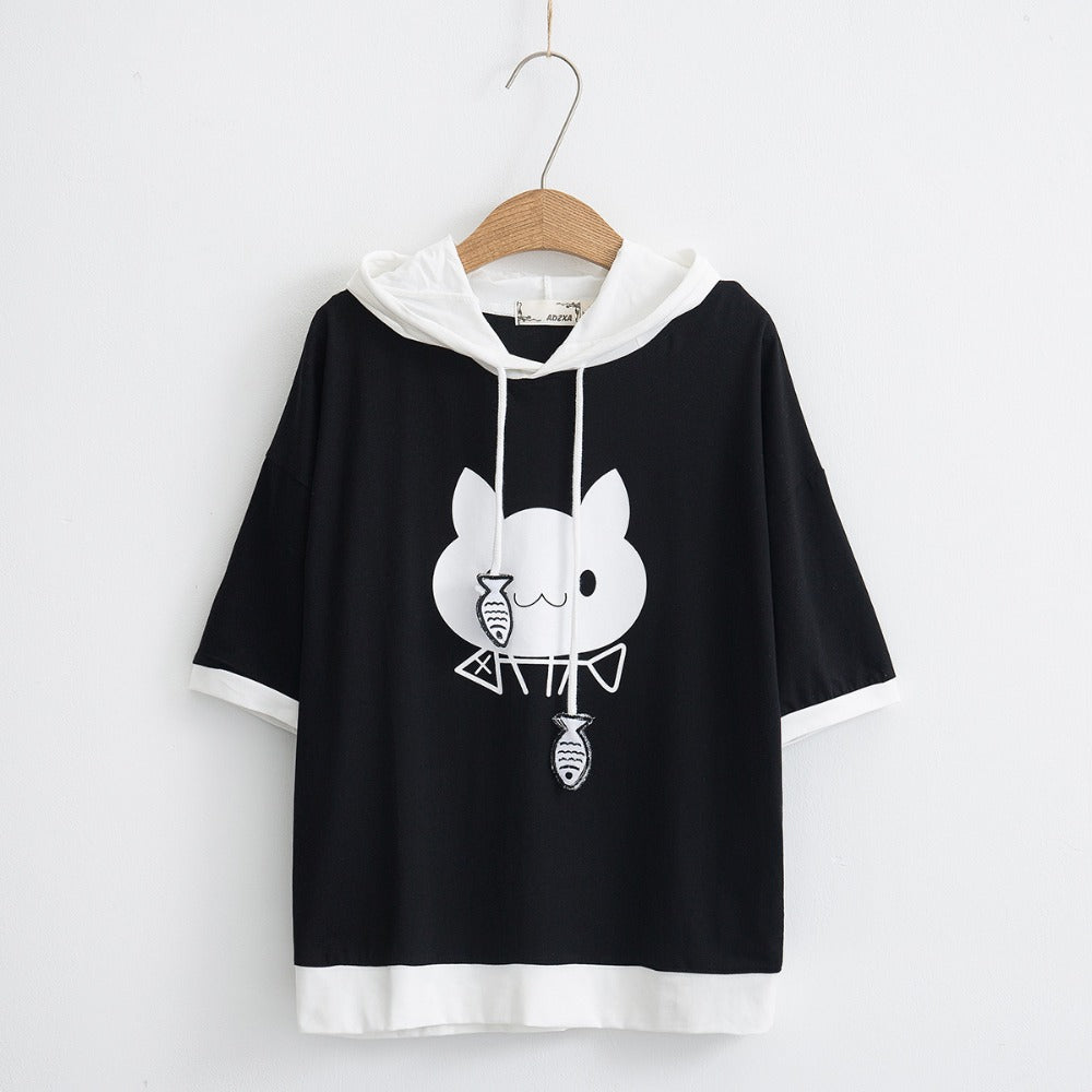 Harajuku Kawaii Cat Ear Hoodie - Pullover With Paw Details