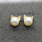Cat Ear Stud Earrings with Pearl Accents - Kawaii Jewelry
