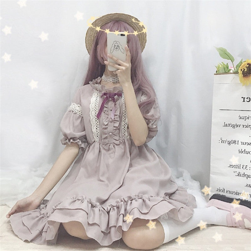 Japanese Retro Lace Lolita Dress - Lantern Sleeve Summer Style