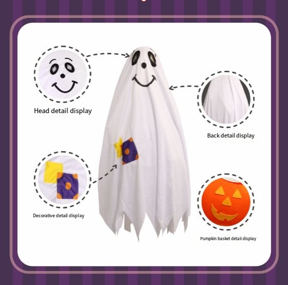 Kids Witch Ghost Cape Costume - Halloween Cosplay Dress-Up