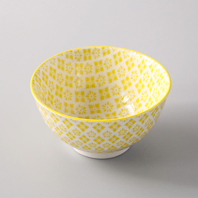 5-Inch Japanese Glazed Ceramic Threaded Rice Bowl