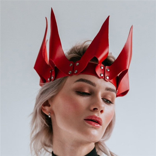 Gothic Spike Headwear Crown - Faux Leather Harajuku Cosplay
