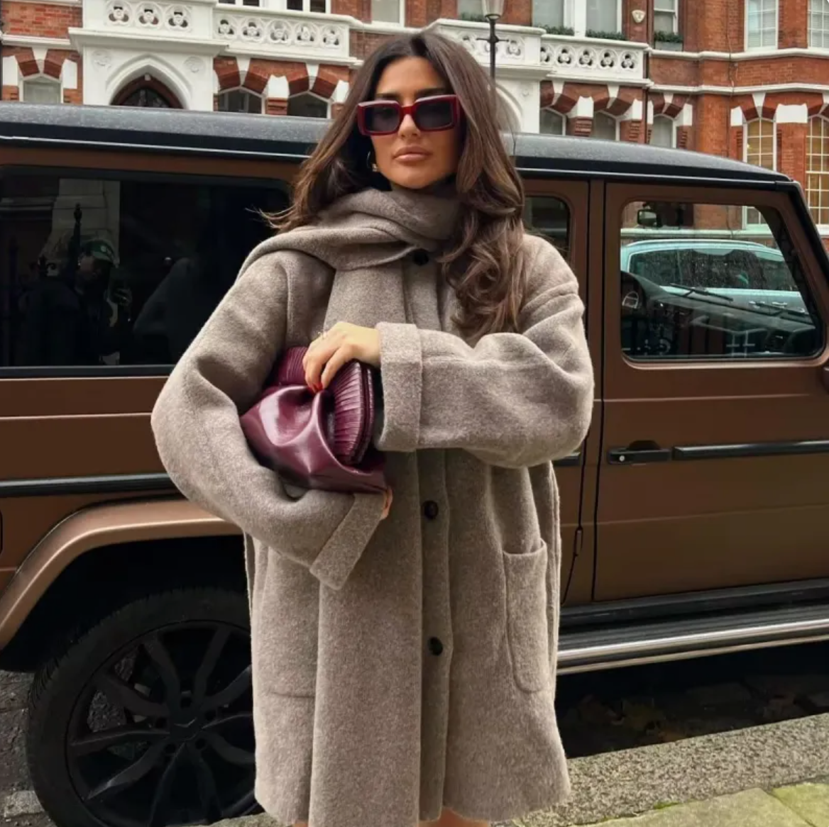 Hooded Cape Coat with Scarf - Cozy Knit Layering Piece