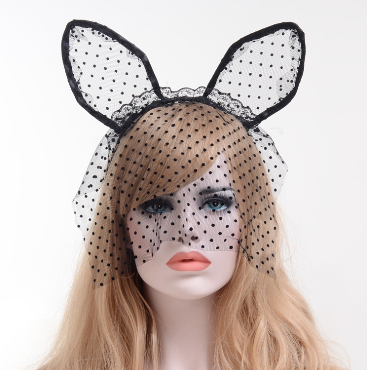Lace Veil Cat Ear Headband - Delicate Tulle Cosplay Accessory