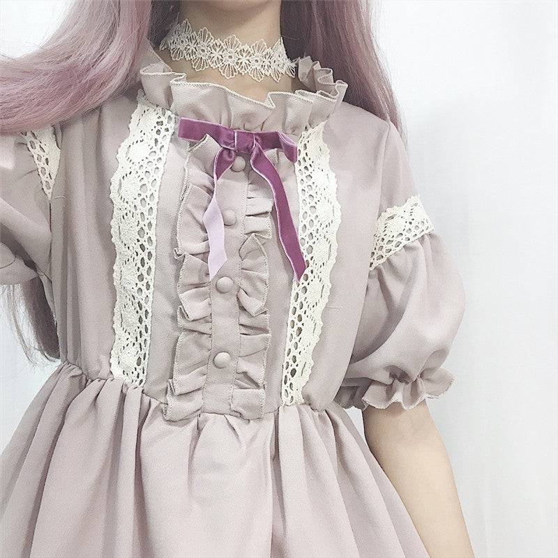Japanese Retro Lace Lolita Dress - Lantern Sleeve Summer Style