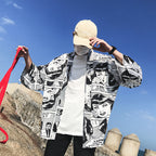 Cartoon Print Kimono Cardigan - 3/4 Sleeve Summer Layer