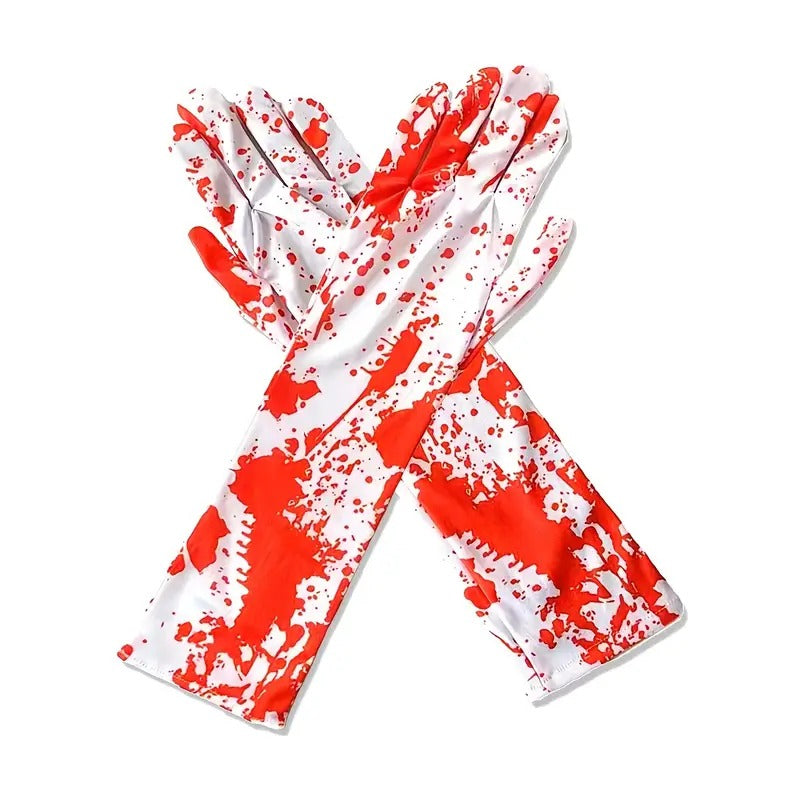 Blood Graphic Long Gloves - Cotton Masquerade Accessory