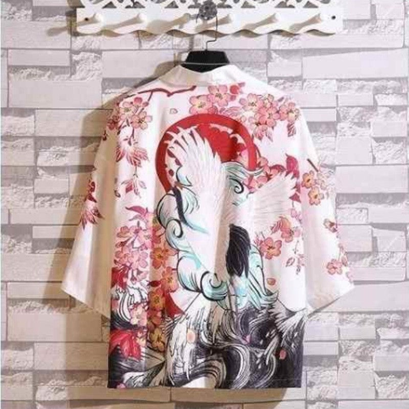 Japanese Kimono Jacket - Three-Quarter Sleeve, Stripe Pattern