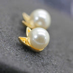 Cat Ear Stud Earrings with Pearl Accents - Kawaii Jewelry