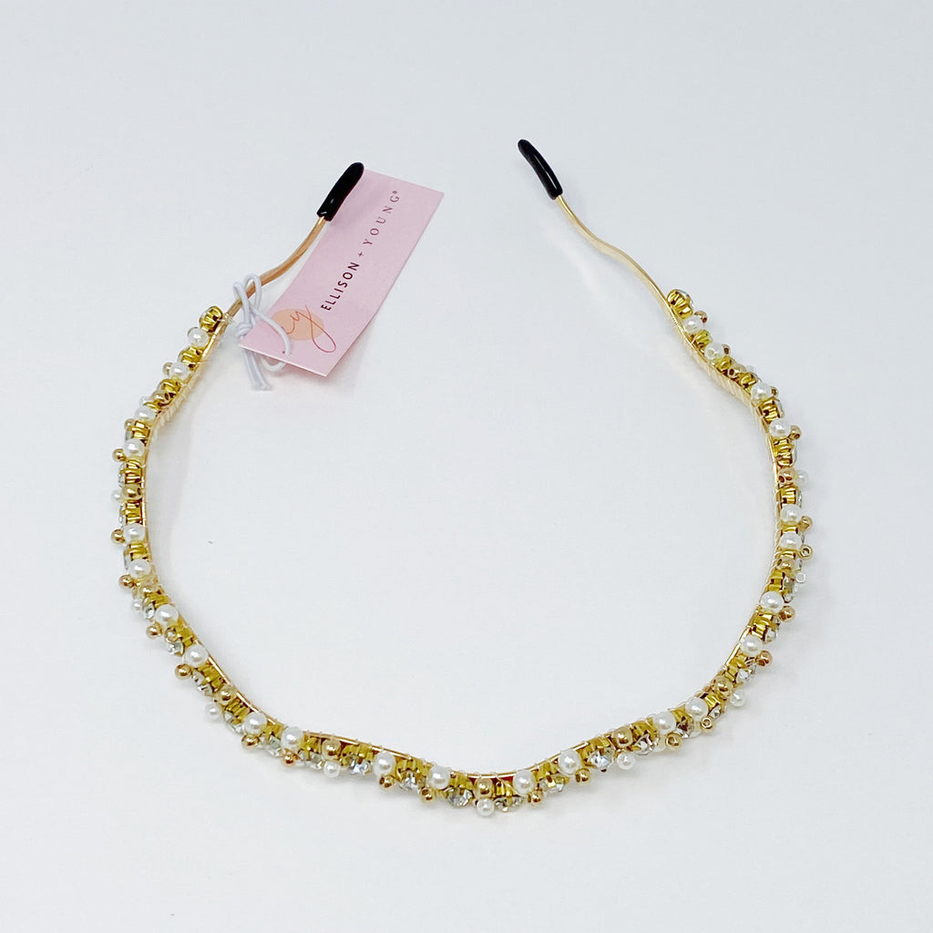 Bedazzled Crystal Headband - Pearl & Crystal Wavy Design