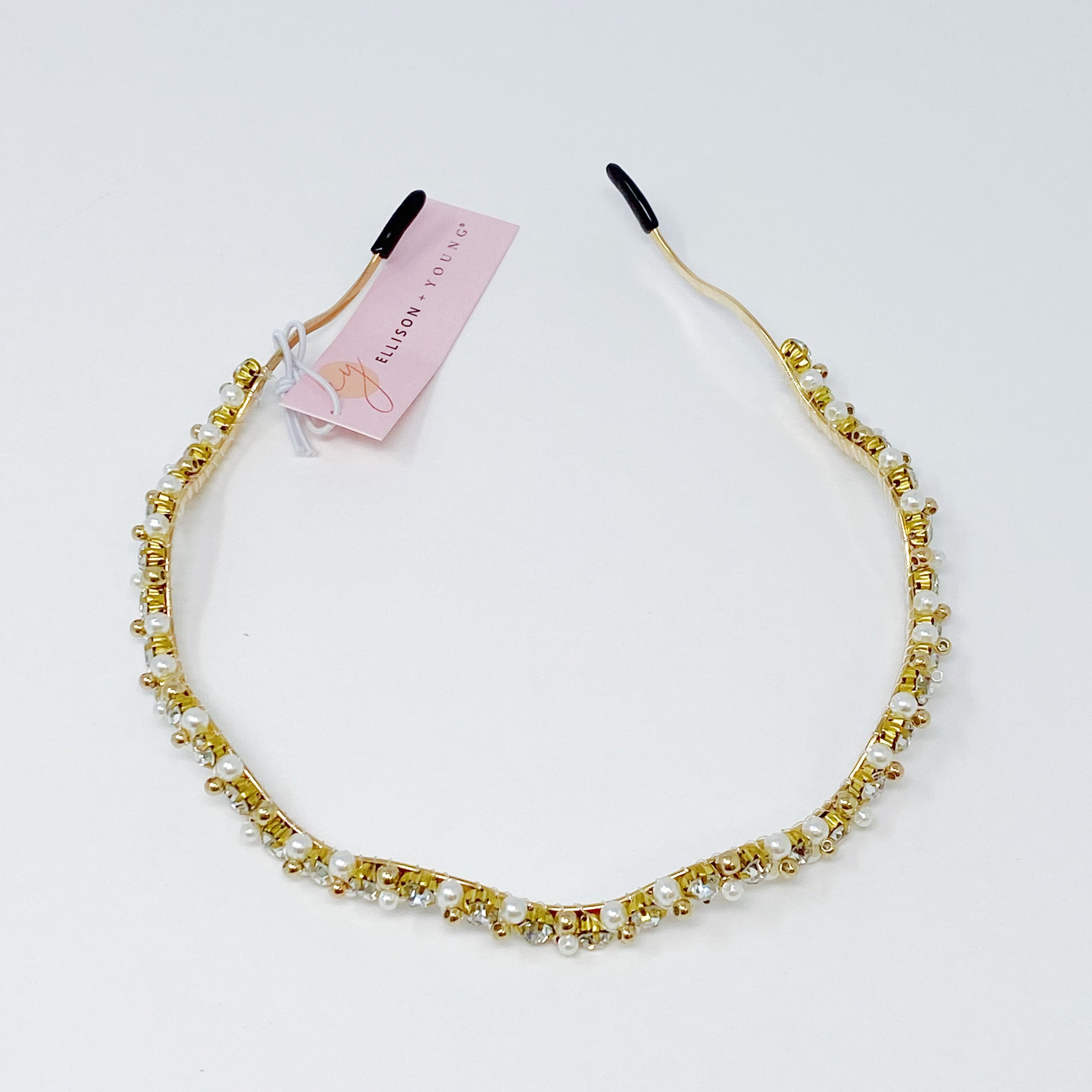 Bedazzled Crystal Headband - Pearl & Crystal Wavy Design