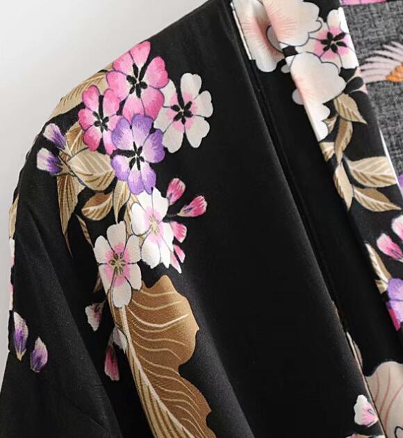 Bohemian Floral Print Kimono Robe - Soft Cotton for Women