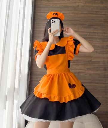 Embroidered Maid Costume Outfit - Polyester Halloween Dress
