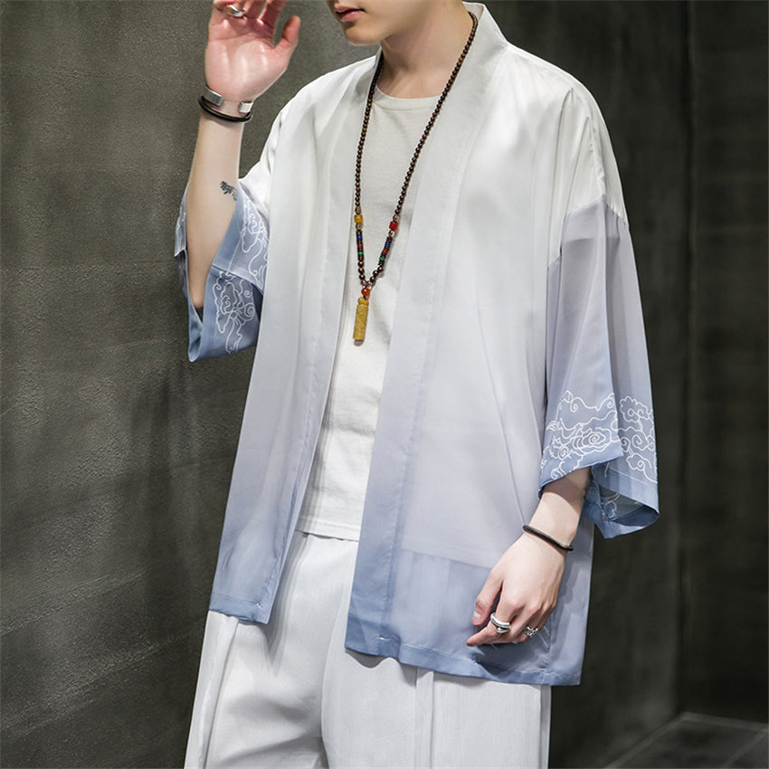 Men's Ice Silk Hanfu Cardigan - Casual Oversize Jacket