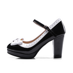 Lolita Butterfly Shoes - Low-Cut PU With Chunky Heel