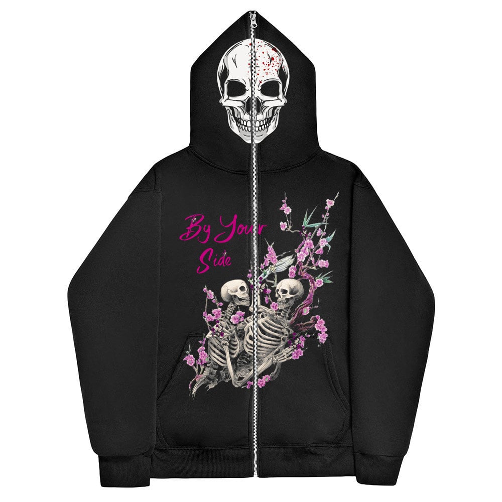 Gothic Harajuku Zip-Up Sweatshirt - Loose Fit, Soft Cotton