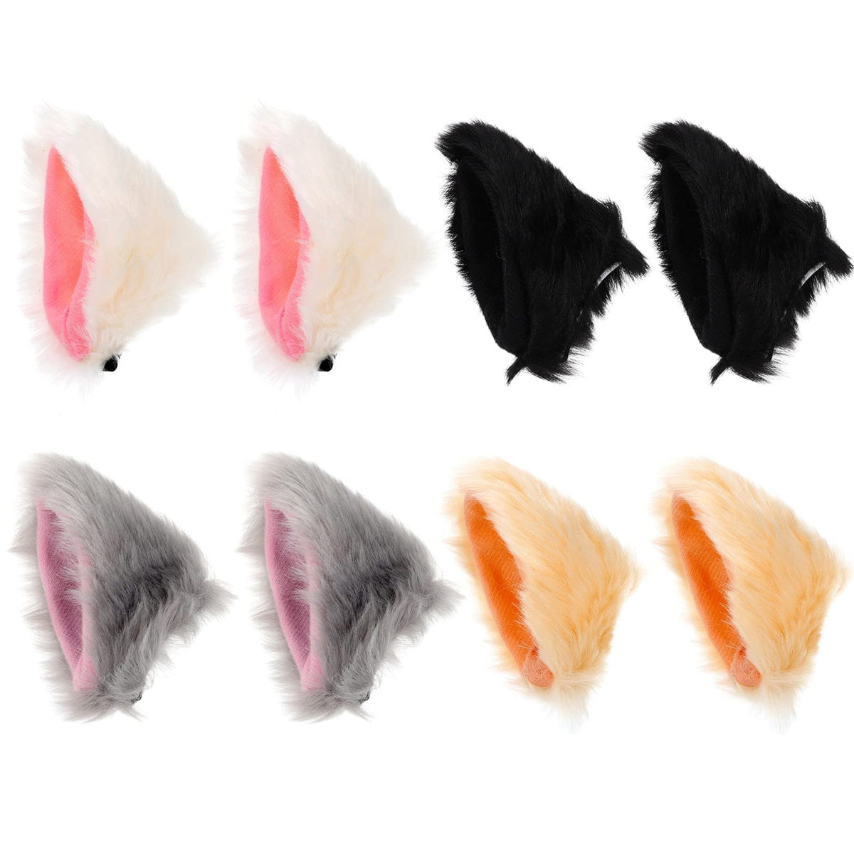 Cat & Fox Ear Hair Clips - 4 Pairs Plush Cosplay Set