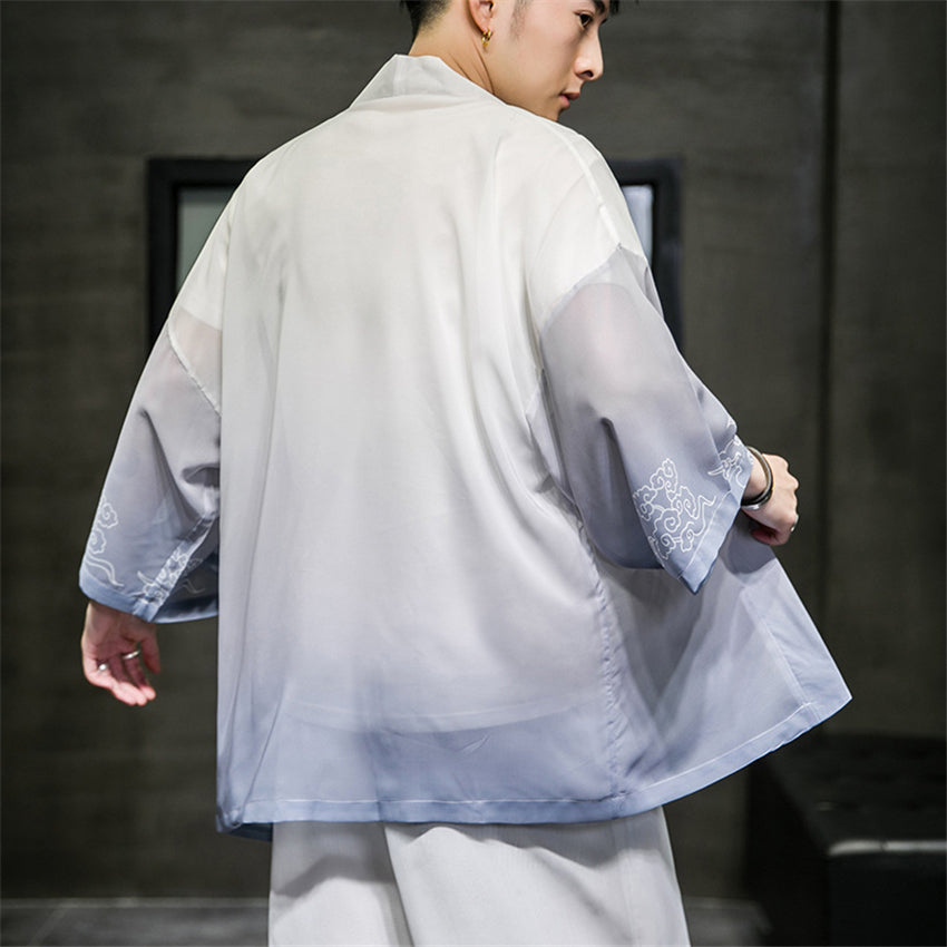 Men's Ice Silk Hanfu Cardigan - Casual Oversize Jacket