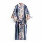 Womens Peacock Floral Kimono Robe - Beach Vacation Cover-Up