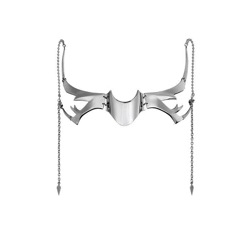 Adjustable Halloween Cyberpunk Alien Fluid Silver Mask - close-up