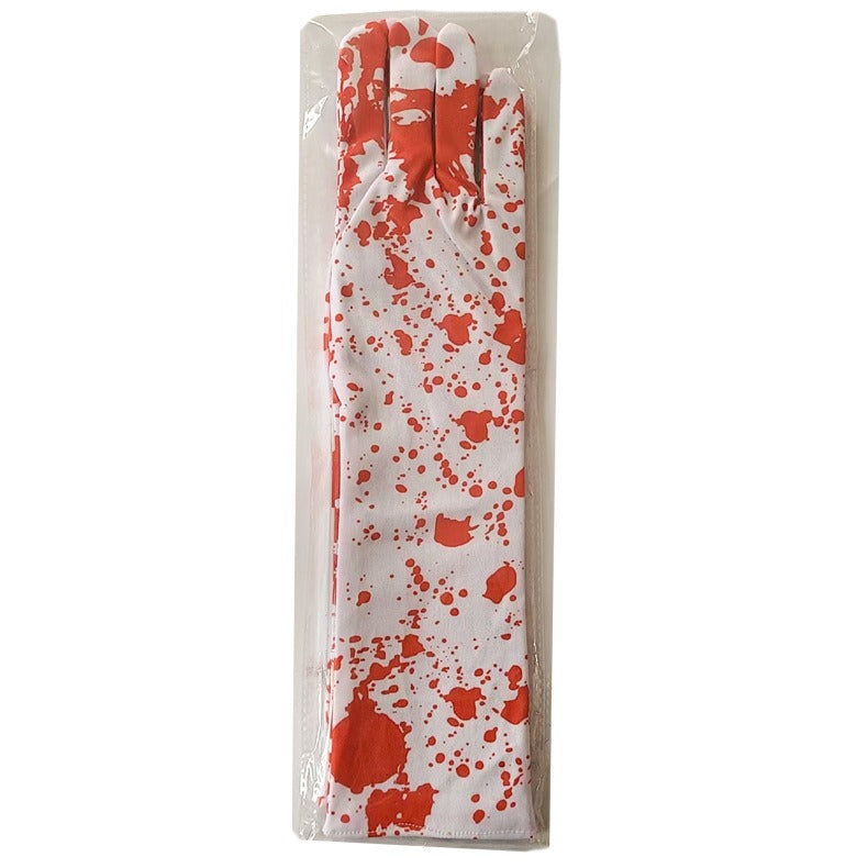 Blood Graphic Long Gloves - Cotton Masquerade Accessory