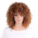 African Curly Long Wig with Side Bangs for Women - front view