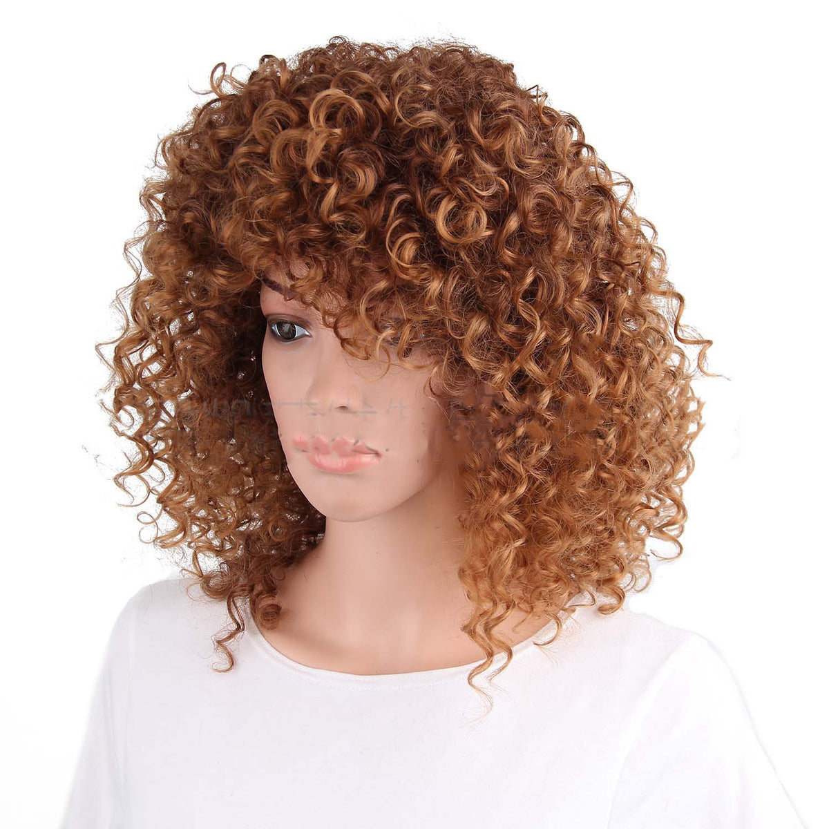 African Curly Long Wig with Side Bangs for Women - detail view