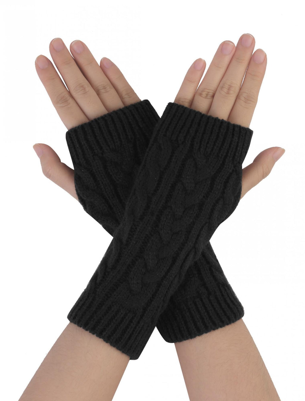 Allegra K Womens Ribbed Wrist Arm Warmers Stretchy Cable Knitted Fingerless Gloves One - detail view
