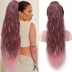 Anime Curly Drawstring Ponytail Hair Extension 26 Inch - Dark Lavender and Light Pink Clip - front view