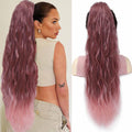 Anime Curly Drawstring Ponytail Hair Extension 26 Inch - Dark Lavender and Light Pink Clip - detail view