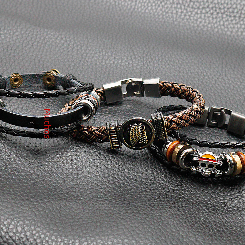 Anime Leather Bracelet - Multilayer Electroplated Alloy Cuff for Fans - front view