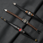 Anime Leather Bracelet - Multilayer Electroplated Alloy Cuff for Fans - close-up