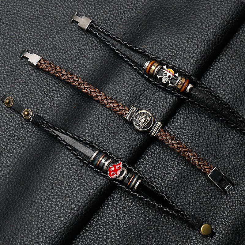 Anime Leather Bracelet - Multilayer Electroplated Alloy Cuff for Fans - close-up