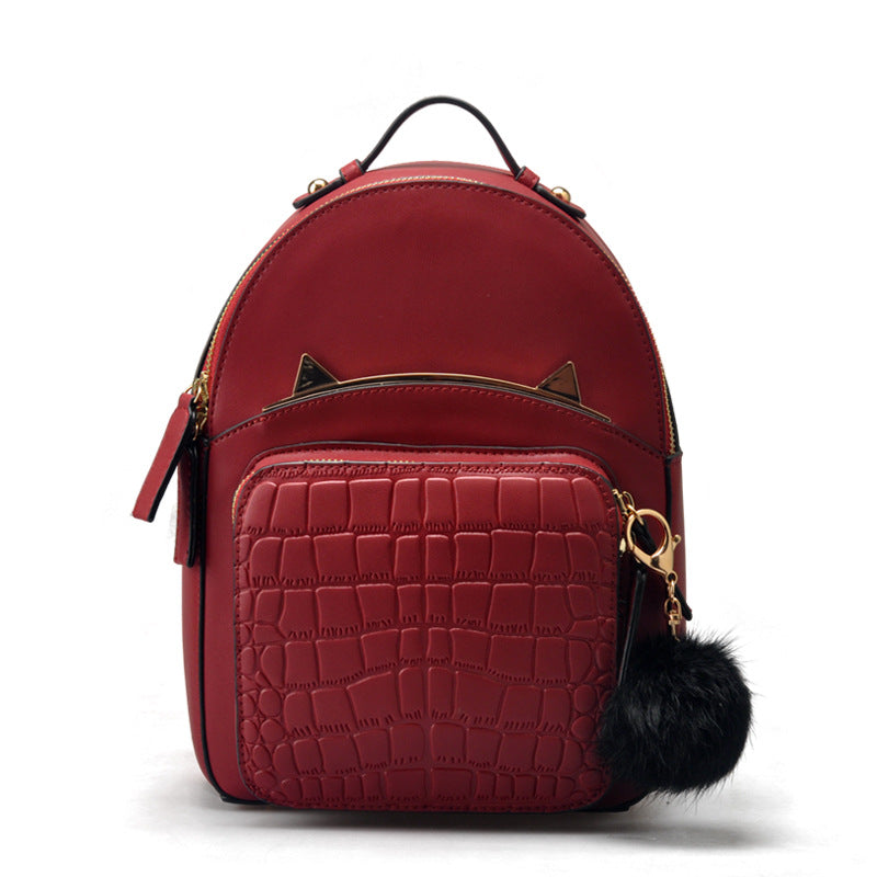 Cat Ear Backpack for Women - Sleek PU Leather Campus Bag