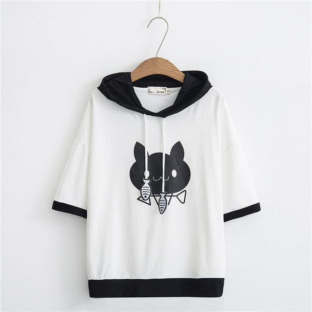 Harajuku Kawaii Cat Ear Hoodie - Pullover With Paw Details