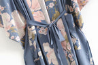 Womens Peacock Floral Kimono Robe - Beach Vacation Cover-Up