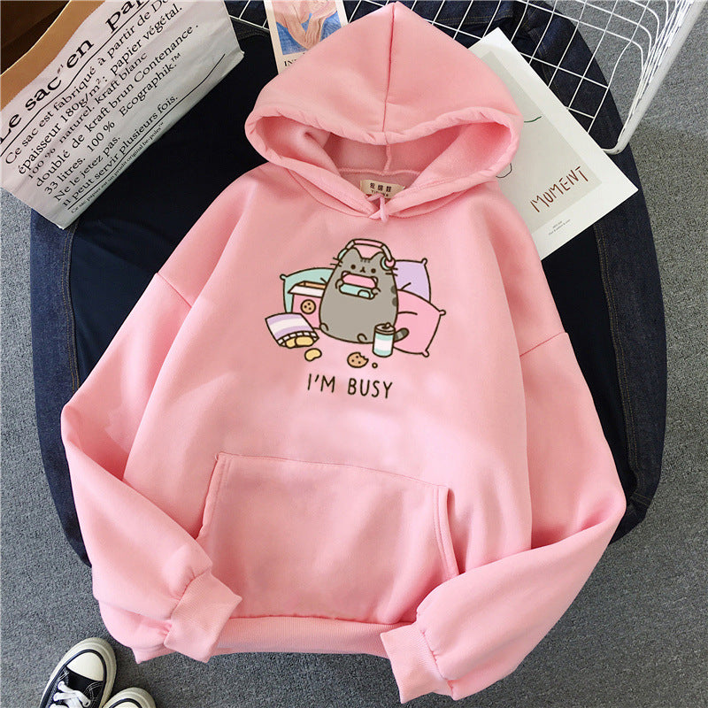Kawaii Cat Hoodie for Women - Harajuku Polyester Sweater