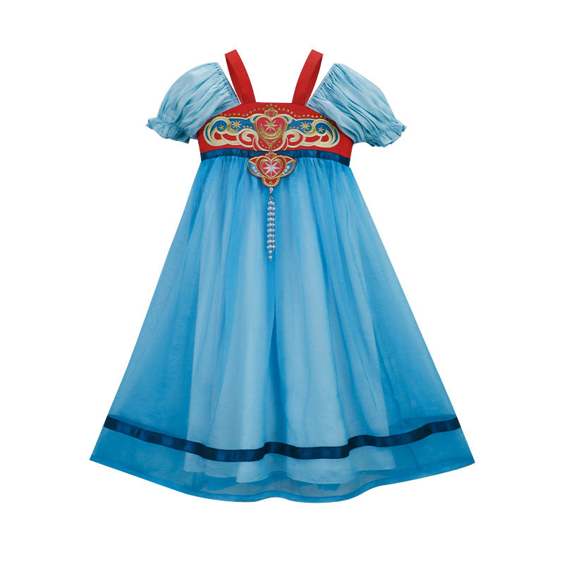 Girls' Hanfu Princess Dress - Modern Summer Polyester Style