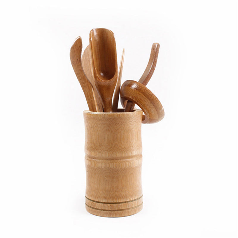Bamboo Kung Fu Tea Set with Tool Accessories - front view