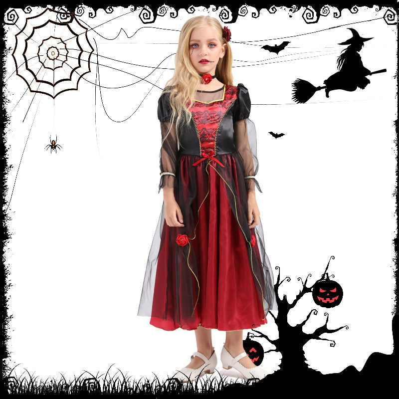 Girls Vampire Princess Dress - Halloween Dress-Up Costume